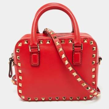 Pre Owned Valentino Red Leather Rockstud Camera Crossbody Bag