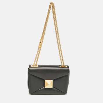 Pre Owned Valentino Black Leather One Stud Chain Shoulder Bag