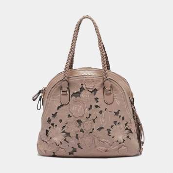 Pre Owned Valentino Old Rose Leather and Lace Dome Satchel