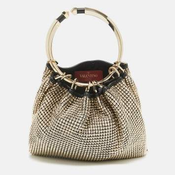 Pre Owned Valentino Gold Chainmail Bebop Ring Loop-Handle Clutch 