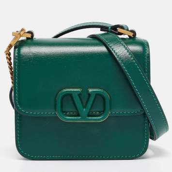 Pre Owned Valentino Green Leather Micro VSLING Shoulder Bag