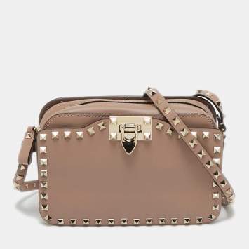 Pre Owned Valentino Old Rose Leather Rockstud Crossbody Bag