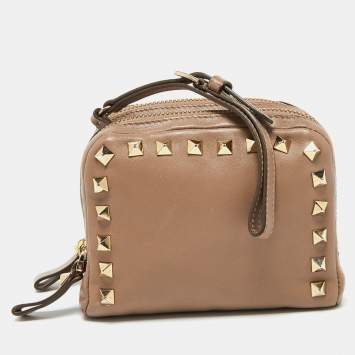 Pre Owned Valentino Beige Leather Rockstud Double Pouch Wallet