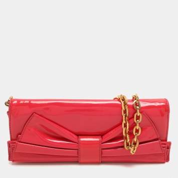 Pre Owned Valentino Pink Patent Leather Bow Chain Clutch