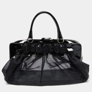 Pre Owned Valentino Black Mesh and Patent Leather Petale Rose Dome Satchel