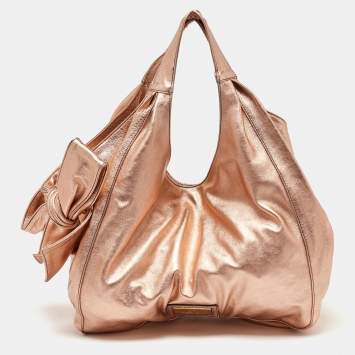 Pre Owned Valentino Metallic Rose Gold Leather Nuage Bow Hobo