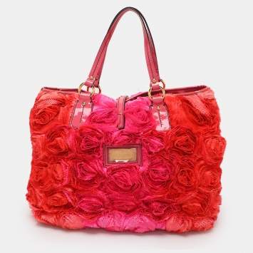 Pre Owned Valentino Multicolor Patent Leather and Satin Rose Applique Tote