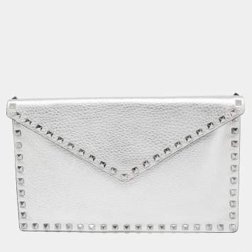 Pre Owned Valentino Silver Leather Rockstud Envelope Flap Clutch