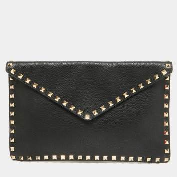 Pre Owned Valentino Black Leather Rockstud Envelope Pouch