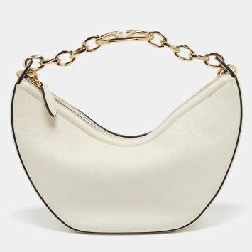 Pre Owned Valentino Off White Leather Small VLogo Moon Hobo