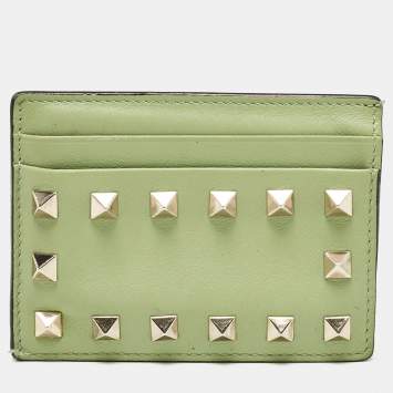 Pre Owned Valentino Green Leather Rockstud Card Holder