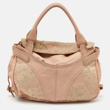 Pre Owned Valentino Beige Leather Urban Lace Embroidered Satchel