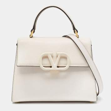 Pre Owned Valentino White Leather Small VSLING Top Handle Bag