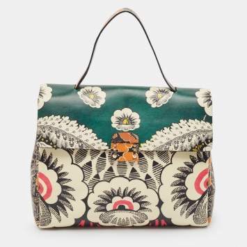 Pre Owned Valentino Multicolor Floral Print Leather Mime Top Handle Bag