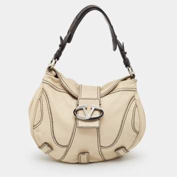 Valentino Cream/Black Leather Catch Hobo