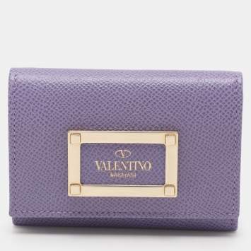 Pre Owned Valentino Purple Leather Card Case