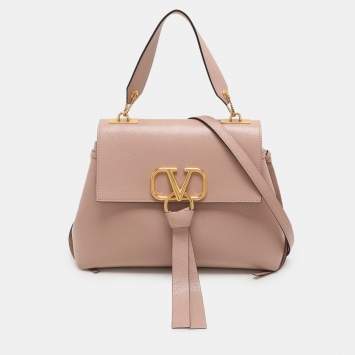 Pre Owned Valentino Rose Cannelle Leather Small VRING Top Handle Bag