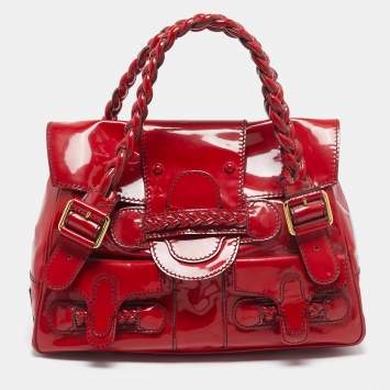 Pre Owned Valentino Red Patent Leather Histoire Satchel