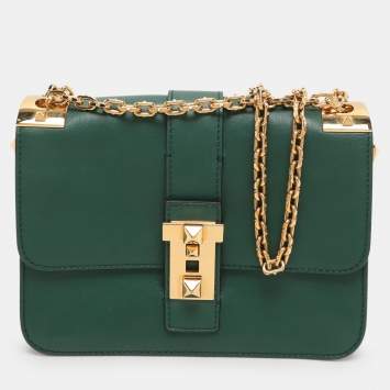 Pre Owned Valentino Green Leather Rockstud Shoulder Bag