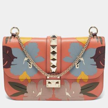 Pre Owned Valentino Multicolor Floral Leather Medium Rockstud Glam Lock Flap Bag