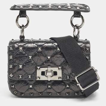 Pre Owned Valentino Black Leather Micro Rockstud Spike Crossbody Bag