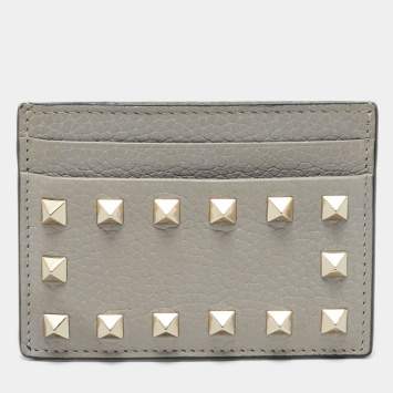 Pre Owned Valentino Grey Leather Rockstud Card Holder