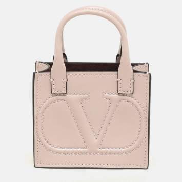 Pre Owned Valentino Garavani Blush Pink Leather Mini VLogo Walk Pouch