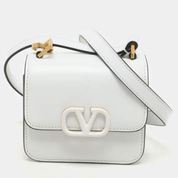 Pre Owned Valentino White Leather Micro V Sling Crossbody Bag