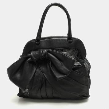 Pre Owned Valentino Black Leather and Mesh Bow Tote