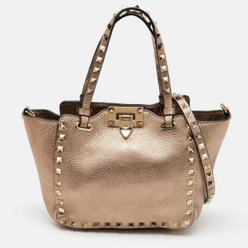 Pre Owned Valentino Gold Leather Mini Rockstud Trapeze Tote
