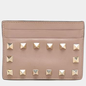 Pre Owned Valentino Beige Leather Rockstud Card Holder