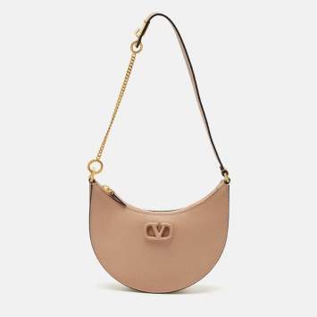 Pre Owned Valentino Beige Leather Mini VLogo Hobo