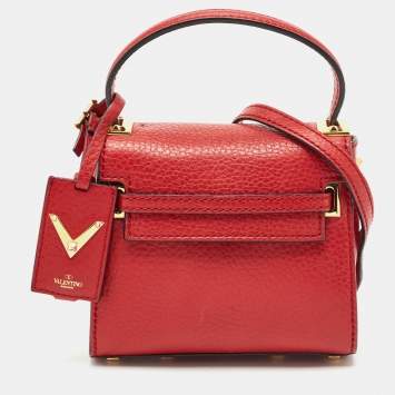Pre Owned Valentino Red Leather Mini My Rockstud Top Handle Bag