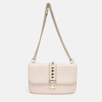 Valentino Pink Leather Medium Glam Lock Shoulder Bag