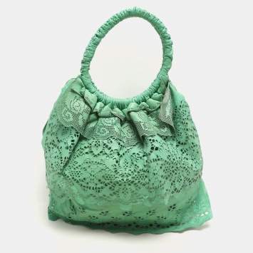 Pre Owned Valentino Light Green Laser Cut Leather Laceland Hobo