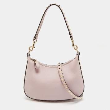 Valentino Pink Leather Rockstud Zip Crossbody Bag