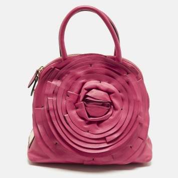 Pre Owned Valentino Petale Rose Fuchsia Leather Dome Satchel