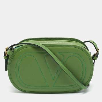 Pre Owned Valentino Green Leather Logo Go Crossbody Bag