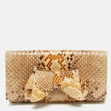 Valentino Beige Python Bow Flap Continental Wallet