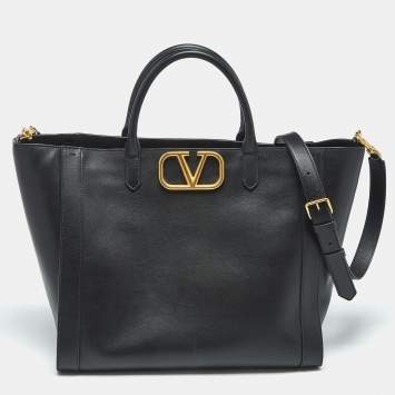 Pre Owned Valentino Black Leather VLogo Signature Tote