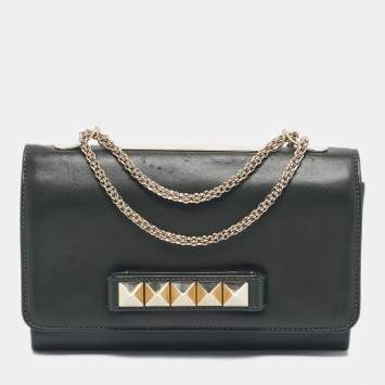 Pre Owned Valentino Green Leather Rockstud Va Va Voom Chain Shoulder Bag