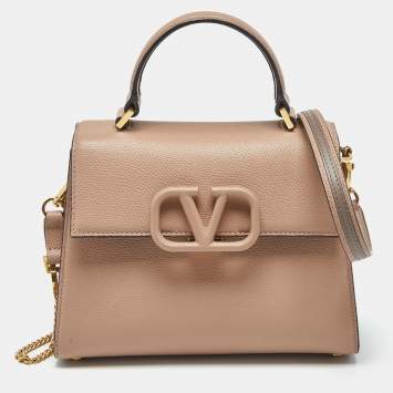 Pre Owned Valentino Beige Leather Small VSling Top Handle Bag