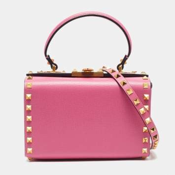 Pre Owned Valentino x Alcove Pink Leather Rockstud Box Top Handle Bag