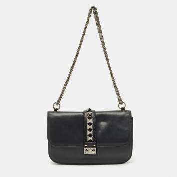 Pre Owned Valentino Black Leather Large Noir Edition Glam Lock Flap Bag