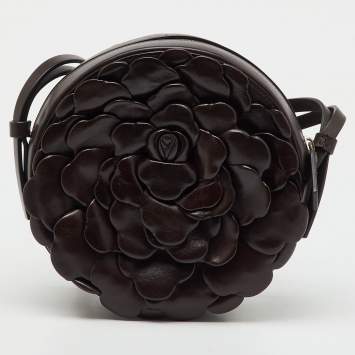 Pre Owned Valentino Dark Brown Leather Atelier 03 Rose Edition Round Shoulder Bag