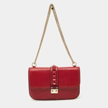 Pre Owned Valentino Red Leather Large Glam Lock Flap Bag