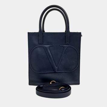 Pre Owned Valentino Navy Blue Leather Tote and Crossbody Bag