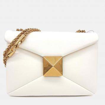 Pre Owned Valentino Cream Leather One Stud Chain Shoulder Bag