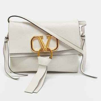 Pre Owned Valentino White Leather VRing Shoulder Bag