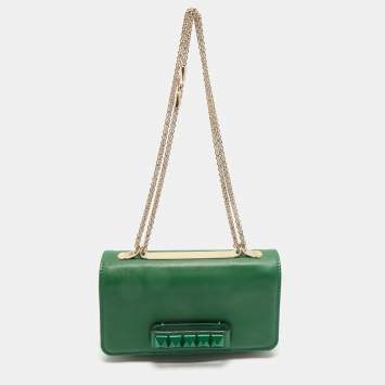 Pre Owned Valentino Green Leather Rockstud Va Va Voom Chain Clutch